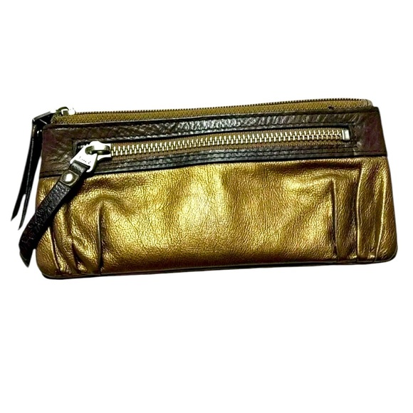 Fossil metallic bronze pleated leather zip wallet - Picture 1 of 9